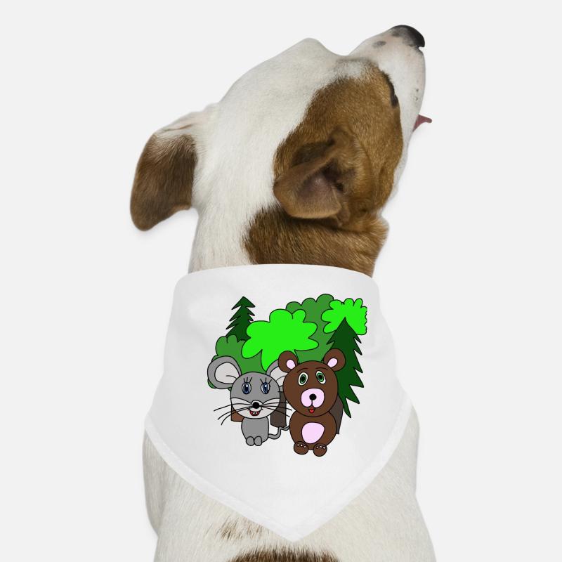 Maus und Bär im Wald. Freunde. Geschenk - Hunde-Bandana - Weiß