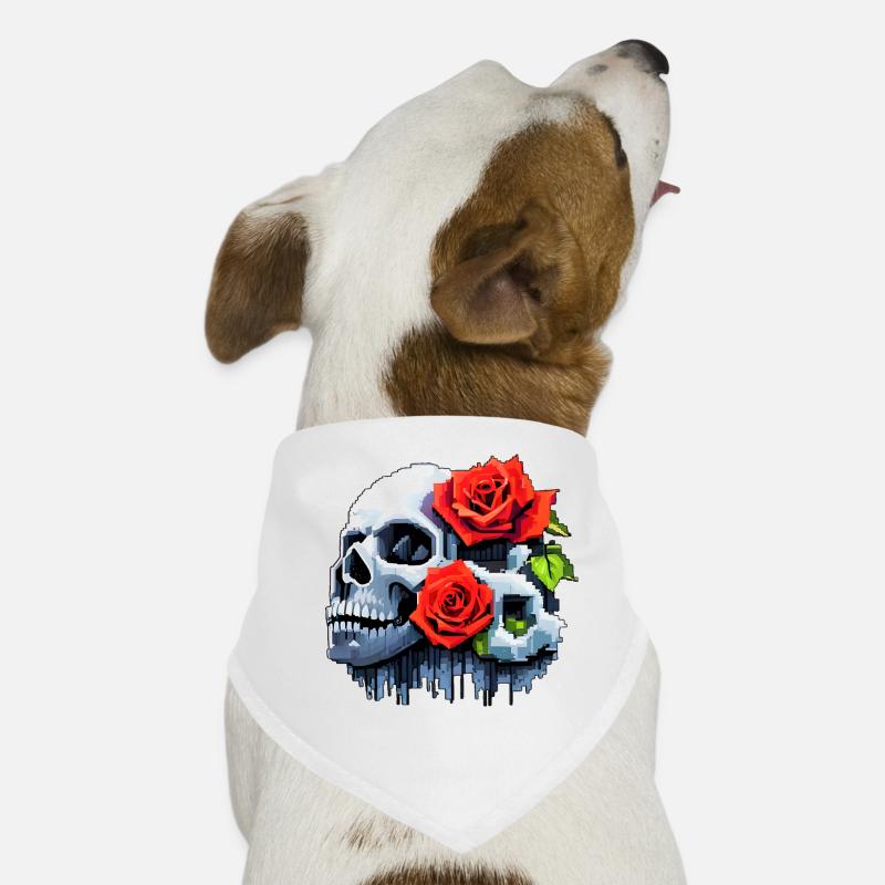8Bit Skull - The 2 Roses - Hunde-Bandana - Weiß