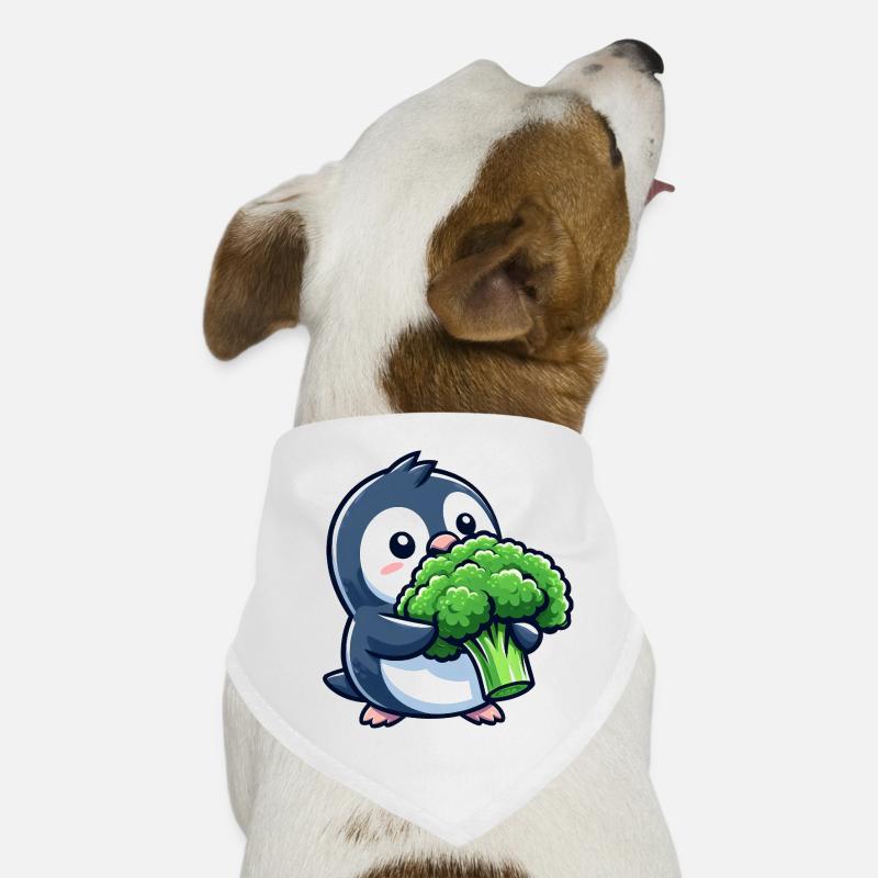 Funny Penguin with Broccoli Vegetables Vegan Comic Dog Bandana