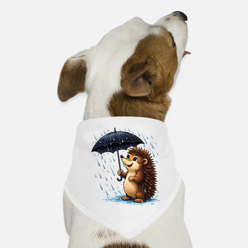 Cheerful hedgehog with umbrella in the rain Dog Bandana