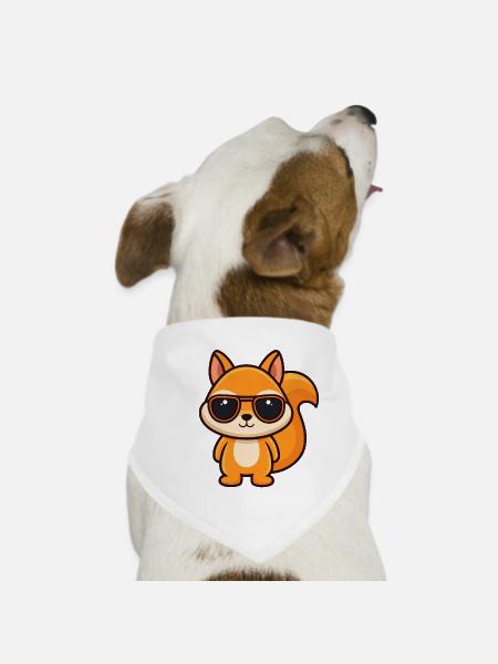 Écureuil Cool - Lunettes de Soleil Style Kawaii - Bandana pour chien - blanc - Devant