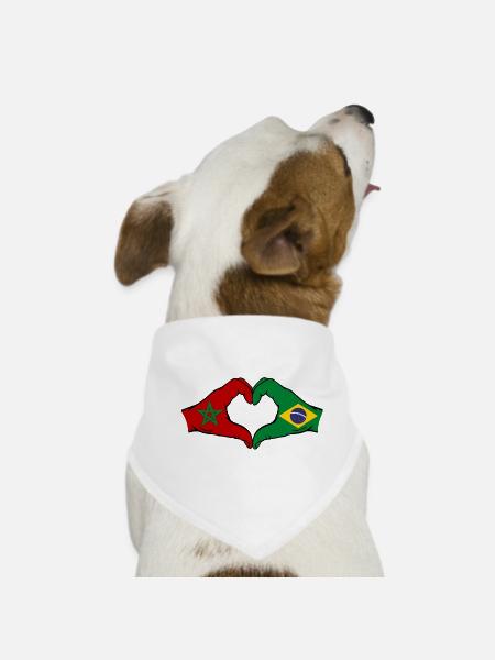 Morocco Brazil Flag Hands Heart Shape - Dog Bandana - white - Front