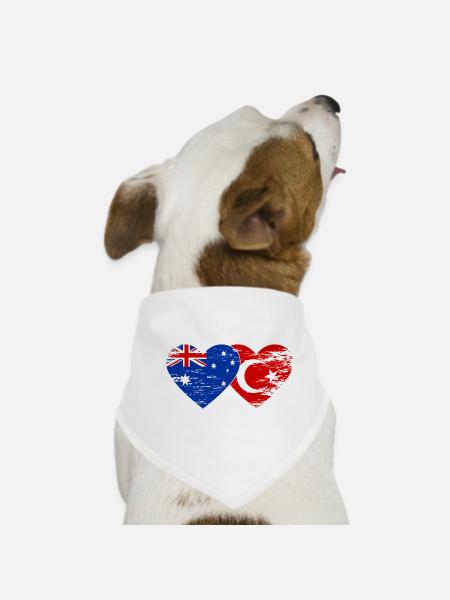Australia Turkey Flag Heart used - Dog Bandana - white - Front