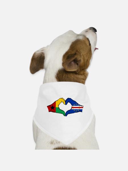Cape Verde Guinea-Bissau Flag Hands Heart Shape - Dog Bandana - white - Front