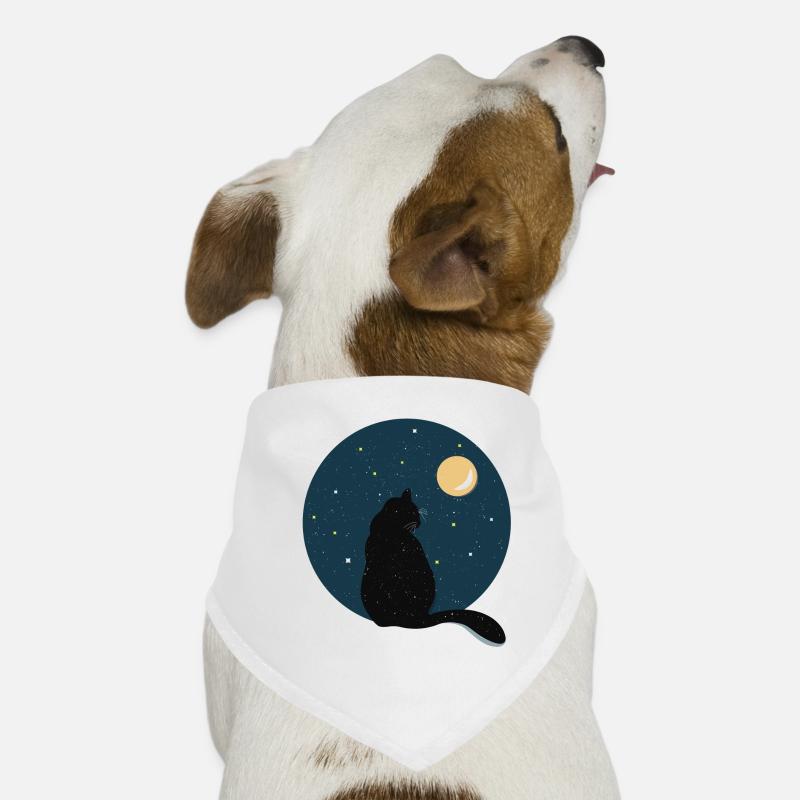 Chat noir devant la lune. - Bandana pour chien - blanc