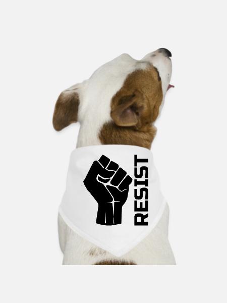 Resist with fist - in black - Dog Bandana - white - Front