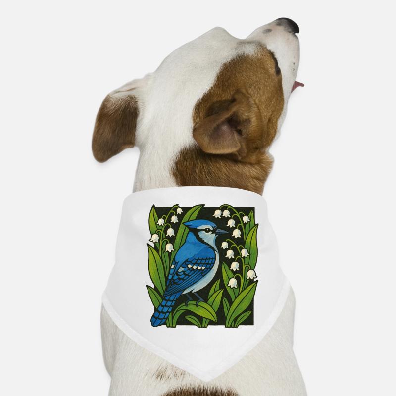 Blue Jay Amid Lilies Print Dog Bandana