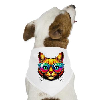 Kater mit Sonnenbrille - Hunde-Bandana - Weiß - Vorne