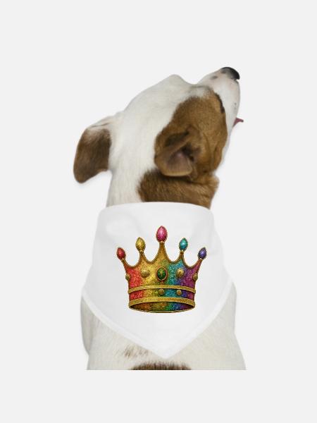 Vibrant Rainbow Royal Crown Design - Dog Bandana - white - Front