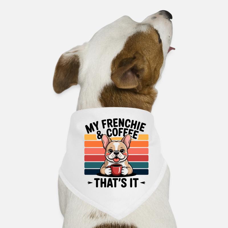 Kaffeetrinkender Frenchie mit Regenbogen Hunde-Bandana
