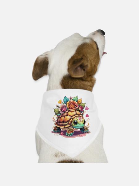 Süße Schildkröte zwischen den Rosen - Hunde-Bandana - Weiß
