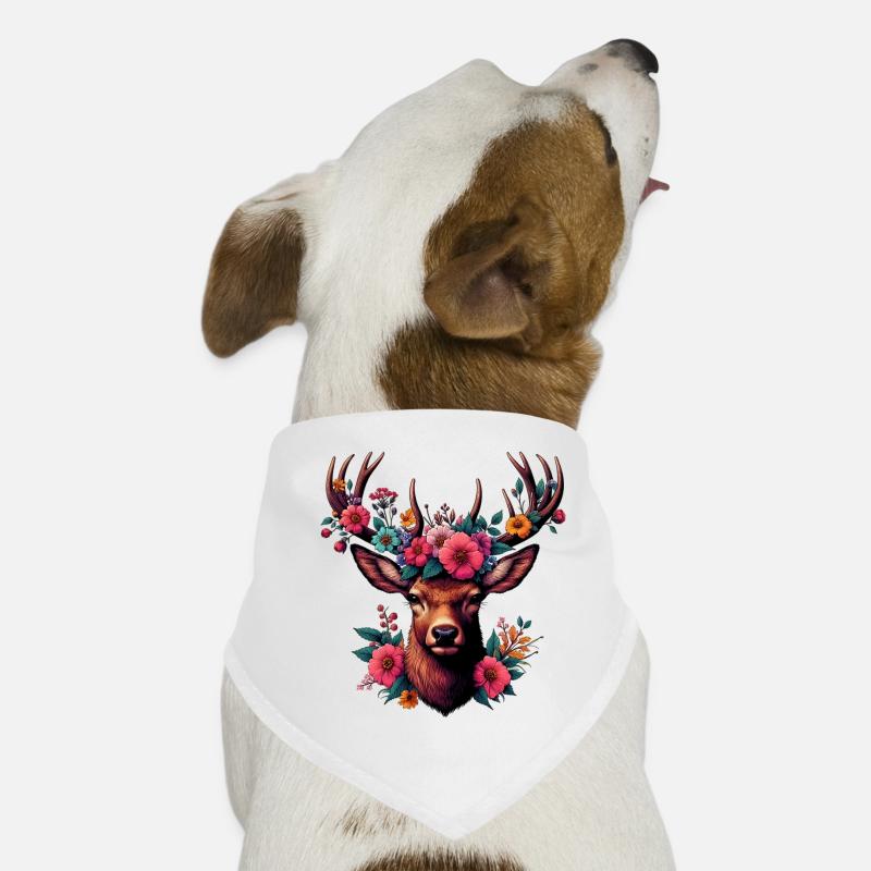 Hirsch mit Blumen - Hunde-Bandana - Weiß