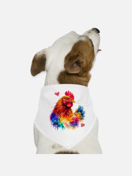 Rainbow Rooster Watercolor - Dog Bandana - white - Front
