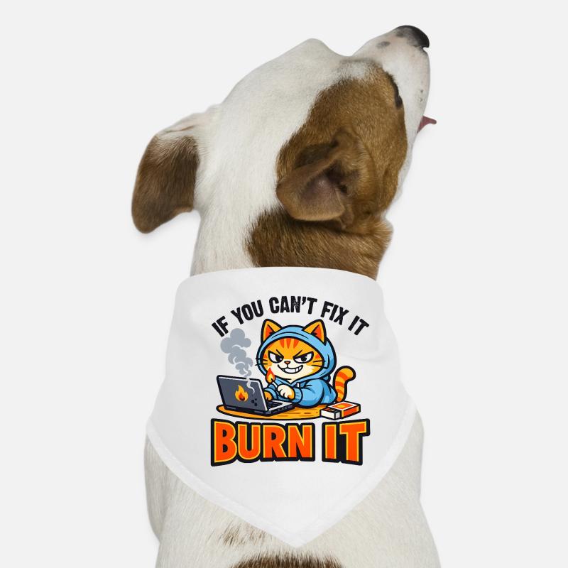Computer Scientist Cat Burn It - Funny Saying - Dog Bandana - white
