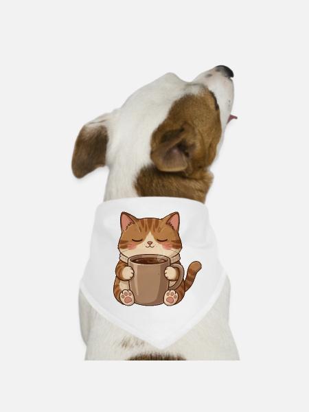 Sleepy Cat Coffee – Cozy Cat Love - Dog Bandana - white - Front