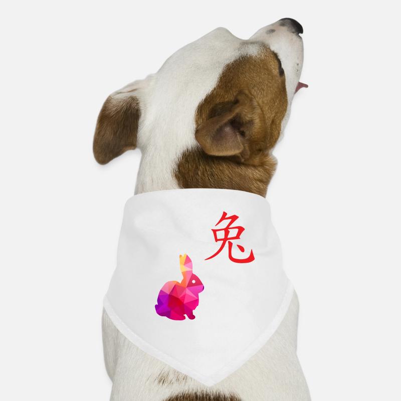 Chinesisches Sternzeichen Hase - Geschenkidee - Hunde-Bandana - Weiß