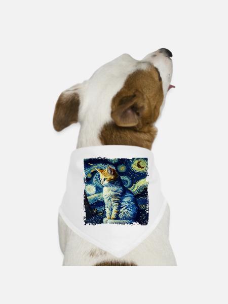 Starry night Katze van gogh's cat Parody lustig - Hunde-Bandana - Weiß
