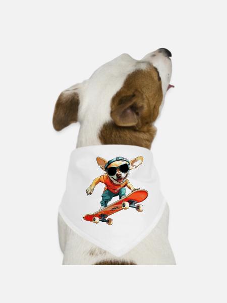 Skater Chihuahua - Dog Bandana - white - Front