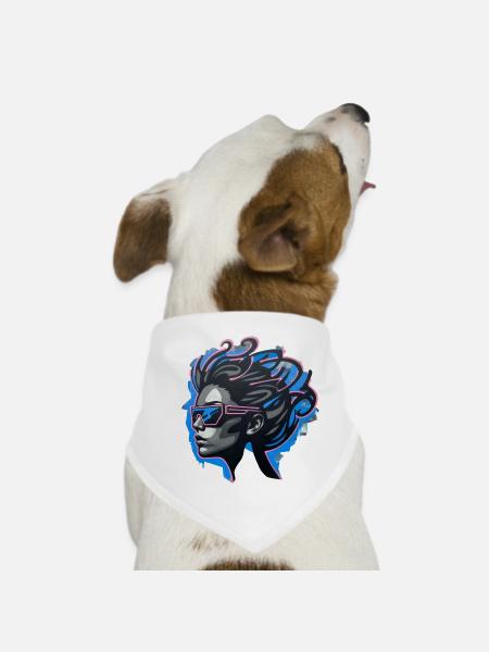 Dame cool des années 80 – Portrait néon d’art de rue - Bandana pour chien - blanc - Devant