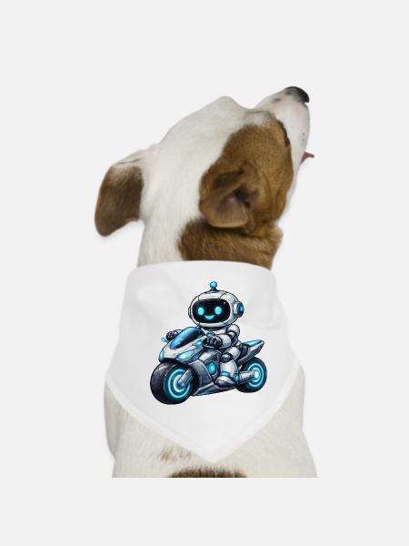 Robot on motorcycle - Dog Bandana - white - Front