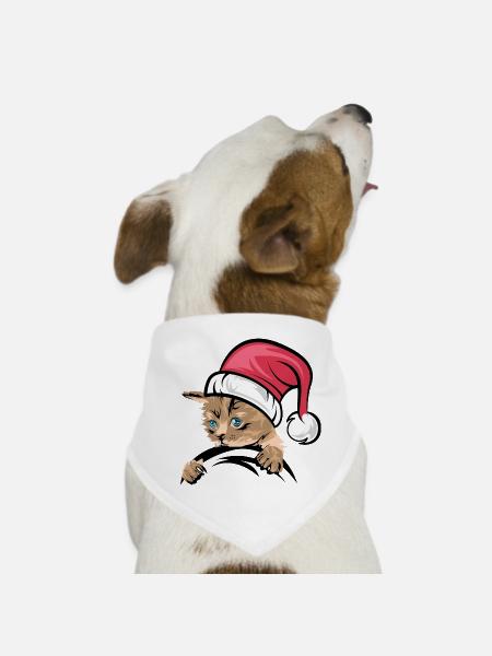 Icône de chat de Noël Icône de chat Bandes dessinées de Noël - Bandana pour chien - blanc - Devant