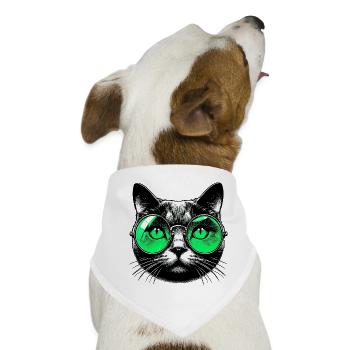 Kater mit Brille - Hunde-Bandana - Weiß - Vorne