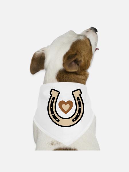Horseshoe Heart Lucky Charm Riding - Dog Bandana - white - Front