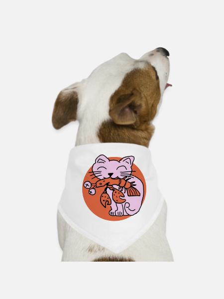 Katze frisst Krebs auf - Hunde-Bandana - Weiß - Vorne