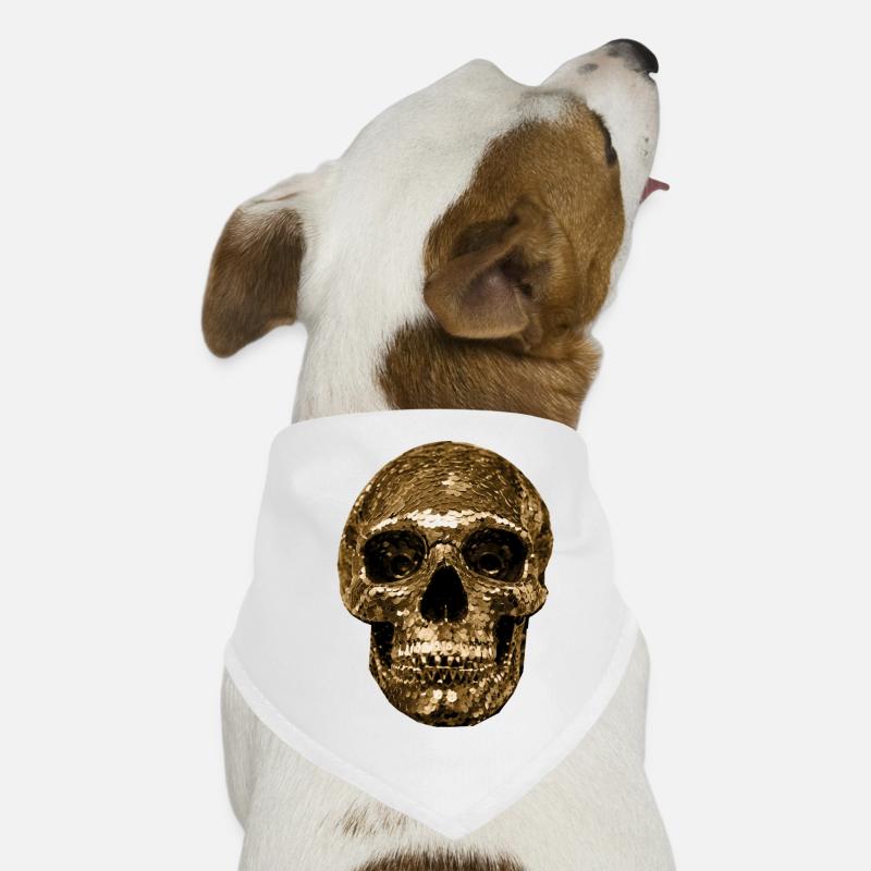 Skull,metallic,sequins,rivets,gold Dog Bandana