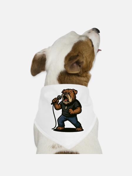 Rock Singer Bulldog with Microphone Art - Dog Bandana - white - Front