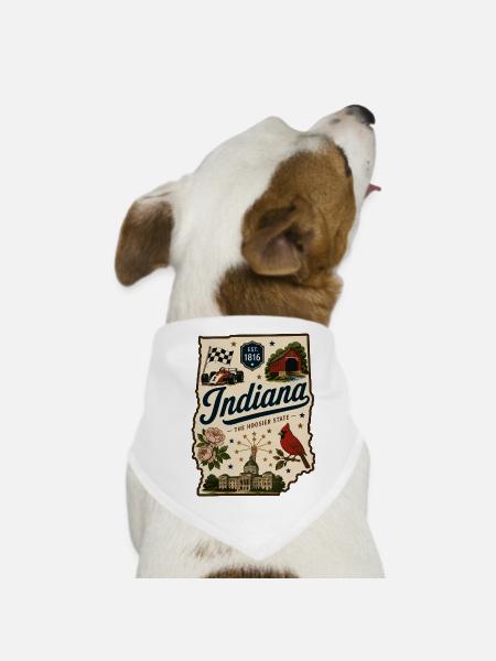 Indiana Hoosier State Vintage-Reiseaufkleber - Hunde-Bandana - Weiß - Vorne