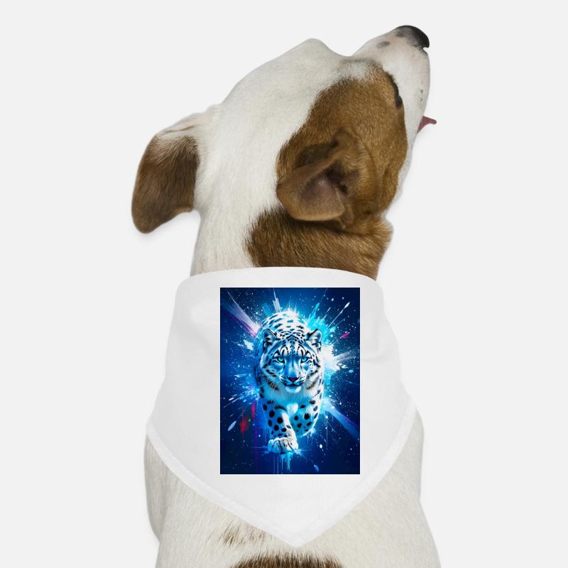 A snow leopard glows amid icy blue and silver star Dog Bandana