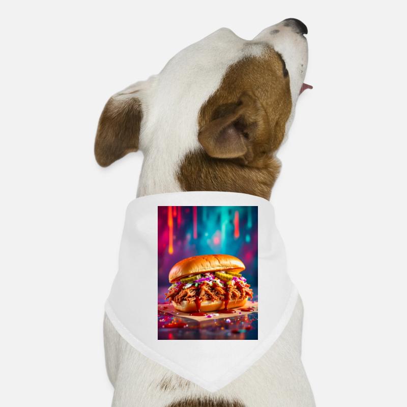 Juicy pulled pork burger surrounded by explosive Dog Bandana