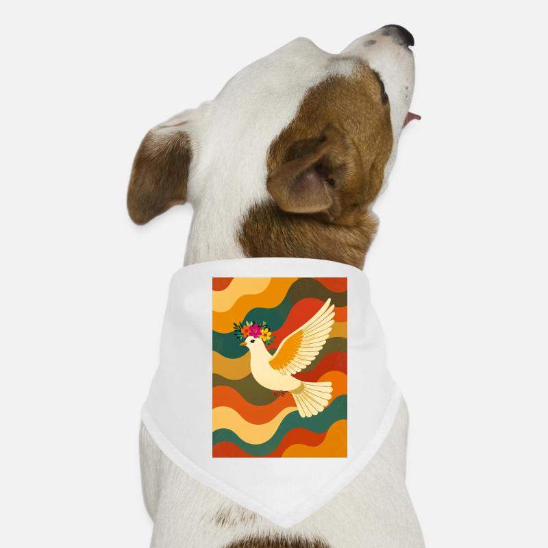 White Dove Flying Over Rainbow Waves Dog Bandana