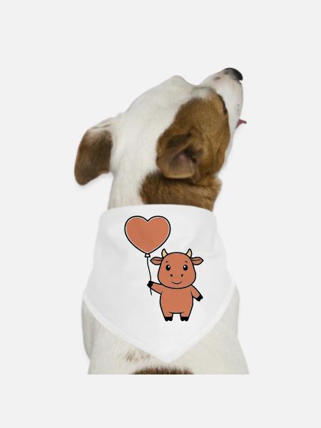 Süße Kuh Herz Ballon Liebe Vektor - Hunde-Bandana - Weiß - Vorne