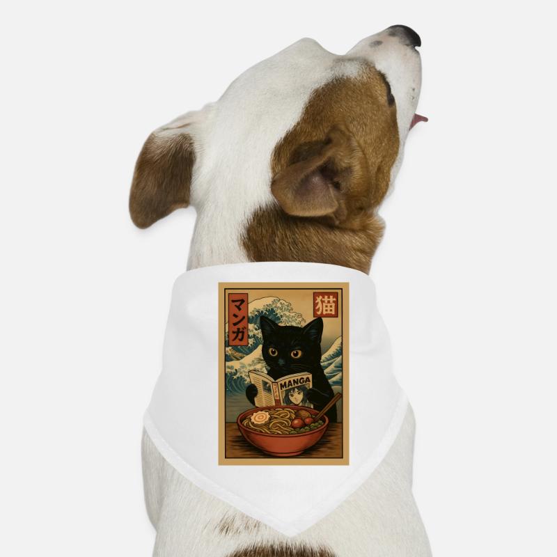 Cat lit des mangas mangeant Ramen Wave Bandana pour chien