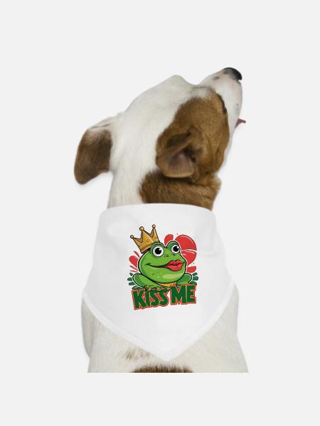 Lustige Grüner Frosch Kiss Me - Hunde-Bandana - Weiß - Vorne