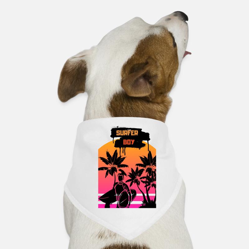 Planche de surf avec Sunset Surfer Man - Palmiers Bandana pour chien