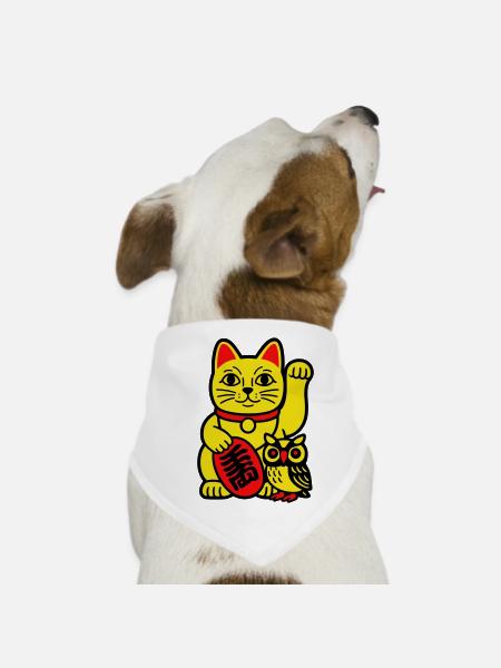 Chat chanceux avec petit hibou - Bandana pour chien - blanc - Devant