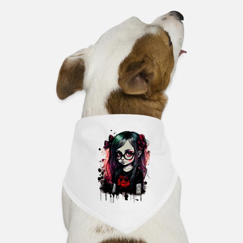 Kleines Mädchen mit Brille im Gothic - Stil - Hunde-Bandana - Weiß