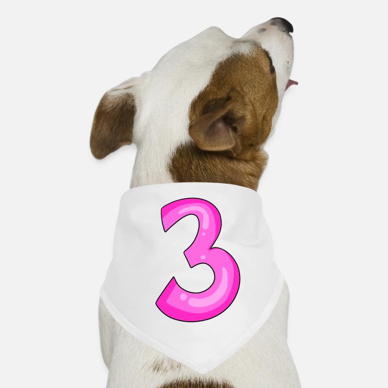 Three - 3 - Number 3 - Number 3 - Dog Bandana - white