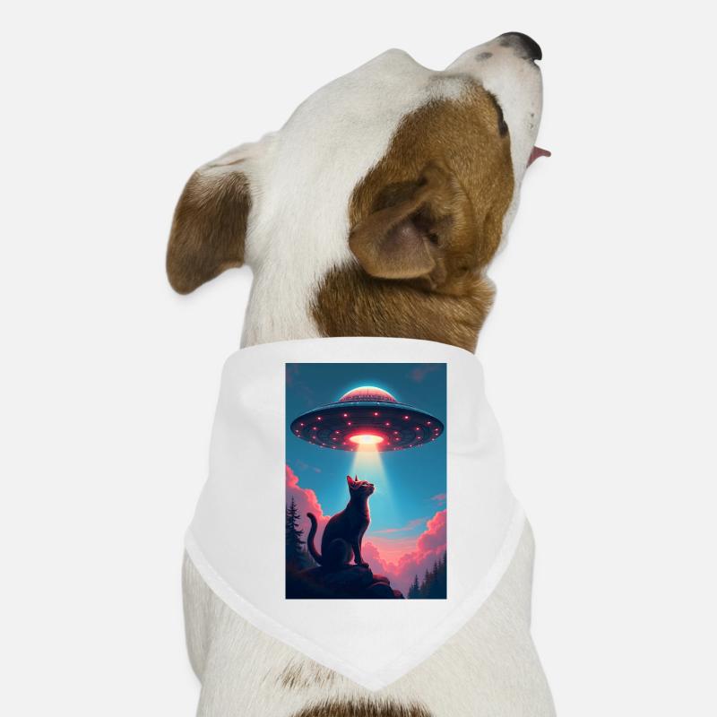 Space cat with UFO light beam Dog Bandana