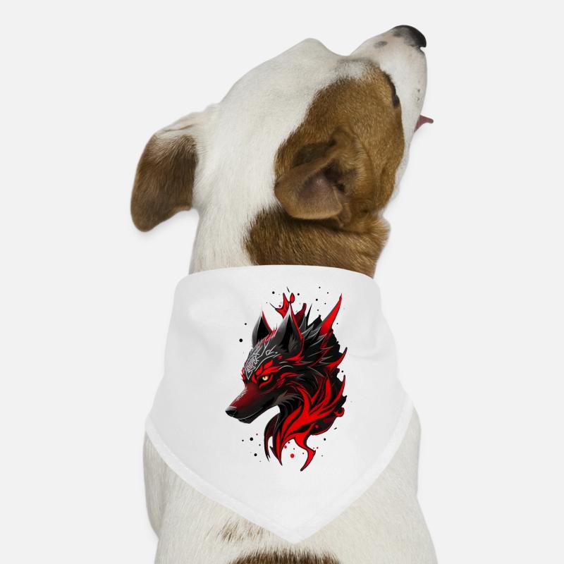 Black and Red Wolf Head with White Magic Symbols Dog Bandana