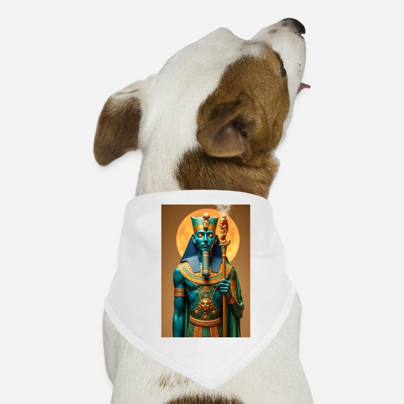 Ptah, blue-skinned god, holding a scepter, glowing Dog Bandana