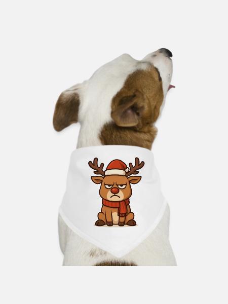Renne sinistre avec écharpe de Noël - Bandana pour chien - blanc - Devant