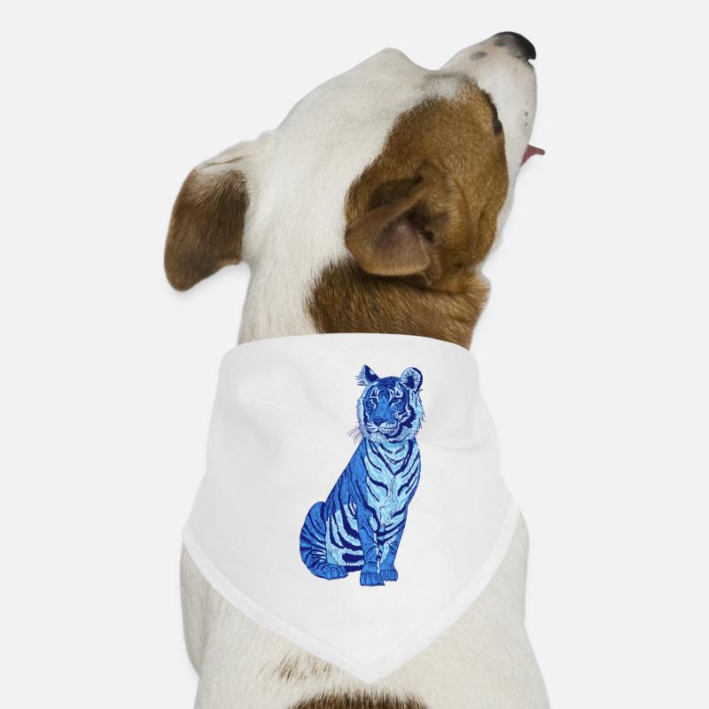 Tiger blau - Hunde-Bandana - Weiß