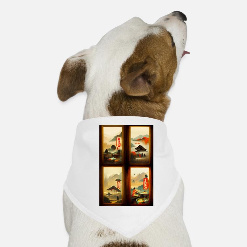 Japanische Gebäude Collage durch 4 Fenster Gemälde Hunde-Bandana