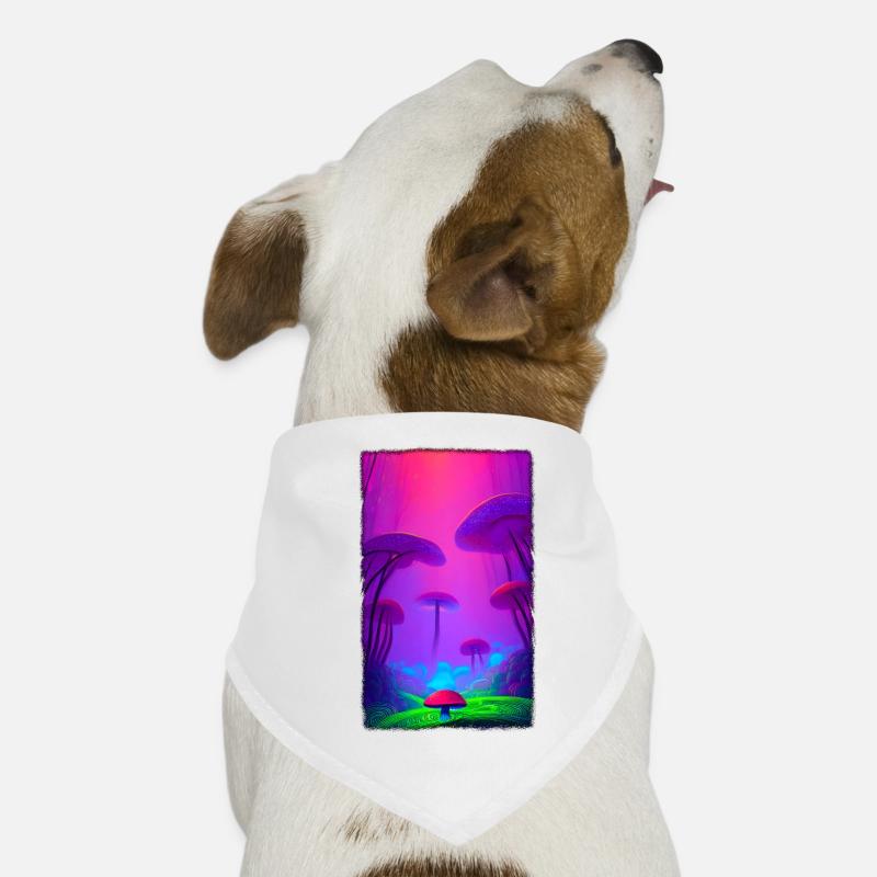 Champignon Forêt verticale 2 - Bandana pour chien - blanc