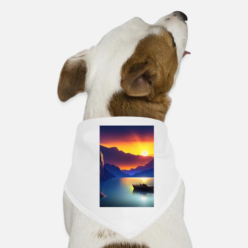Landschaft mit See, Boot und Berge Hunde-Bandana