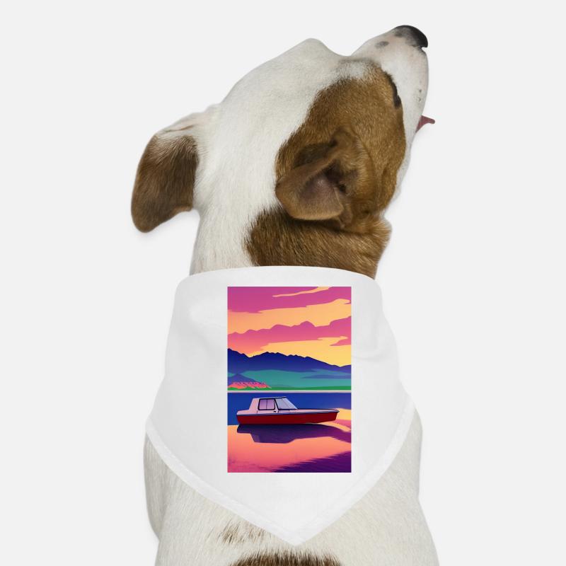 Landschaft mit See, Boot und Berge Hunde-Bandana